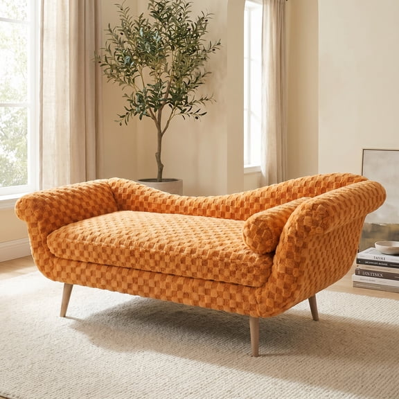 Classic diamond pattern fabric paired with elegant scroll arms, delivering great comfort and timeless style.