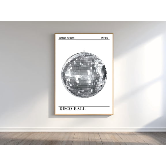 Classic disco ball poster featuring retro 1970s music party aesthetic illustration Wall Art Decor 8x12 UNFRAMED