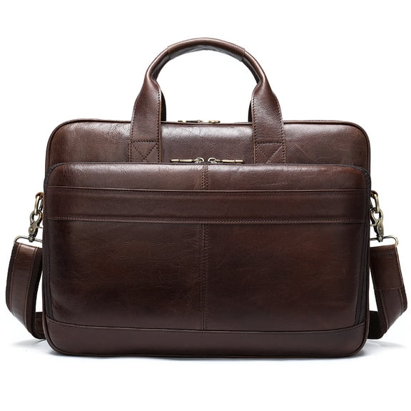 Classic men's genuine leather 15.6in briefcase, business laptop bag, can be worn over the shoulder or across the body, large capacity, easy to clean.