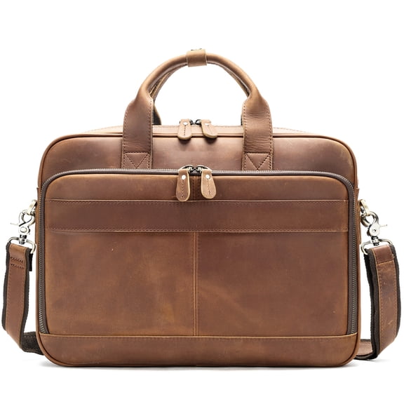 Classic men's genuine leather 15.6in briefcase, business laptop bag, can be worn over the shoulder or across the body, large capacity, easy to clean.