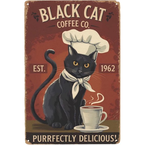 Classic rustic wall decor sign featuring Food and drink quote kitty Coffee Vintage Metal Wall Decor 8x12 inch metal sign vintage indoor wall decor for entryway or hallway wall decor home interior