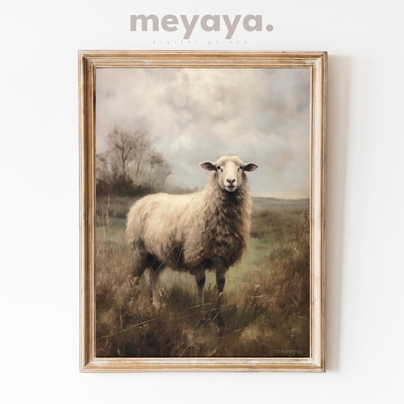 Classic sheep prints, rural home decor, rustic art of wild sheep, neutral color prints, rural landscape prints, Dark Academia style, Cottagecore. 24x36 UNFRAMED