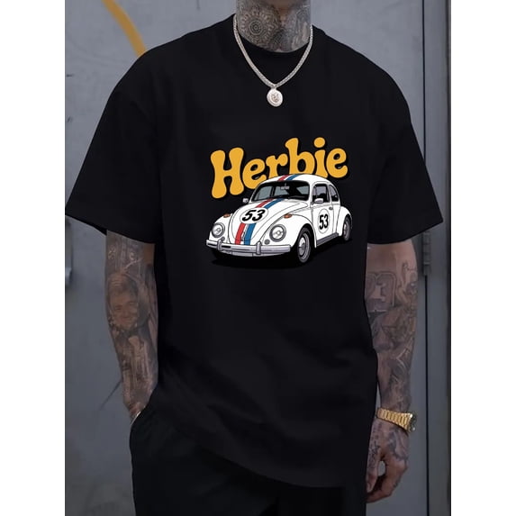 Classic t-shirt black car print casual