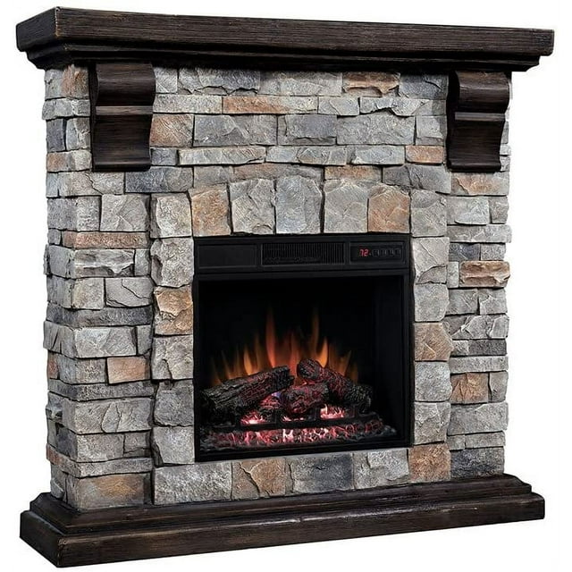 ClassicFlame Denali Stone Electric Fireplace Mantel Package in Brushed Dark Pine - 18WM10400-I601
