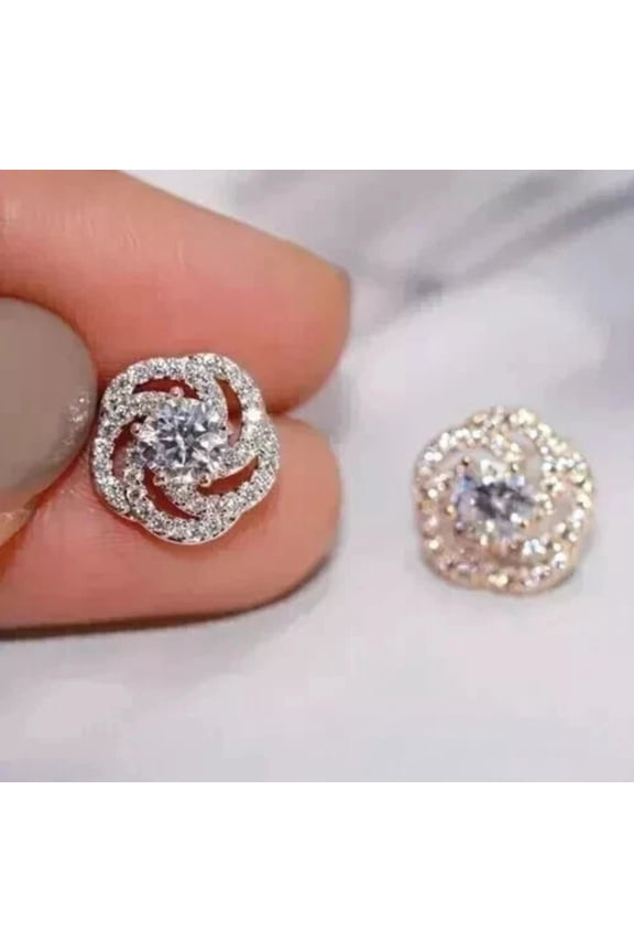 ClassicGems 2.50 Ct Round Cut Certified Moissanite Screw Back Flower Stud Earrings Sterling Sliver 14K Yellow Gold Plated