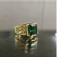 thumbnail image 1 of ClassicGems 3.50 CT Emerald Cut Lab Created Green Emerald And Diamond 14K Yellow Gold Plated 925 Sterling Silver Men's Ring, 1 of 2