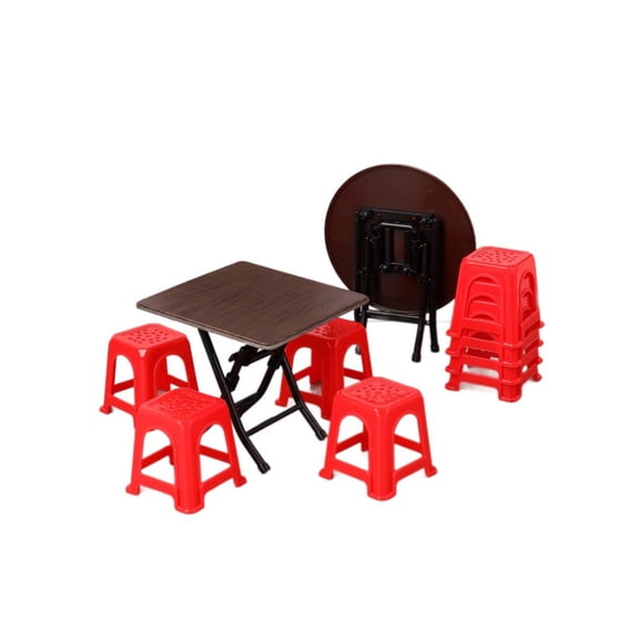Classical 1/12 Doll House Accessories Foldable Dining Table With 8 Seats Kitchen Scene Display Craft Model Project Props