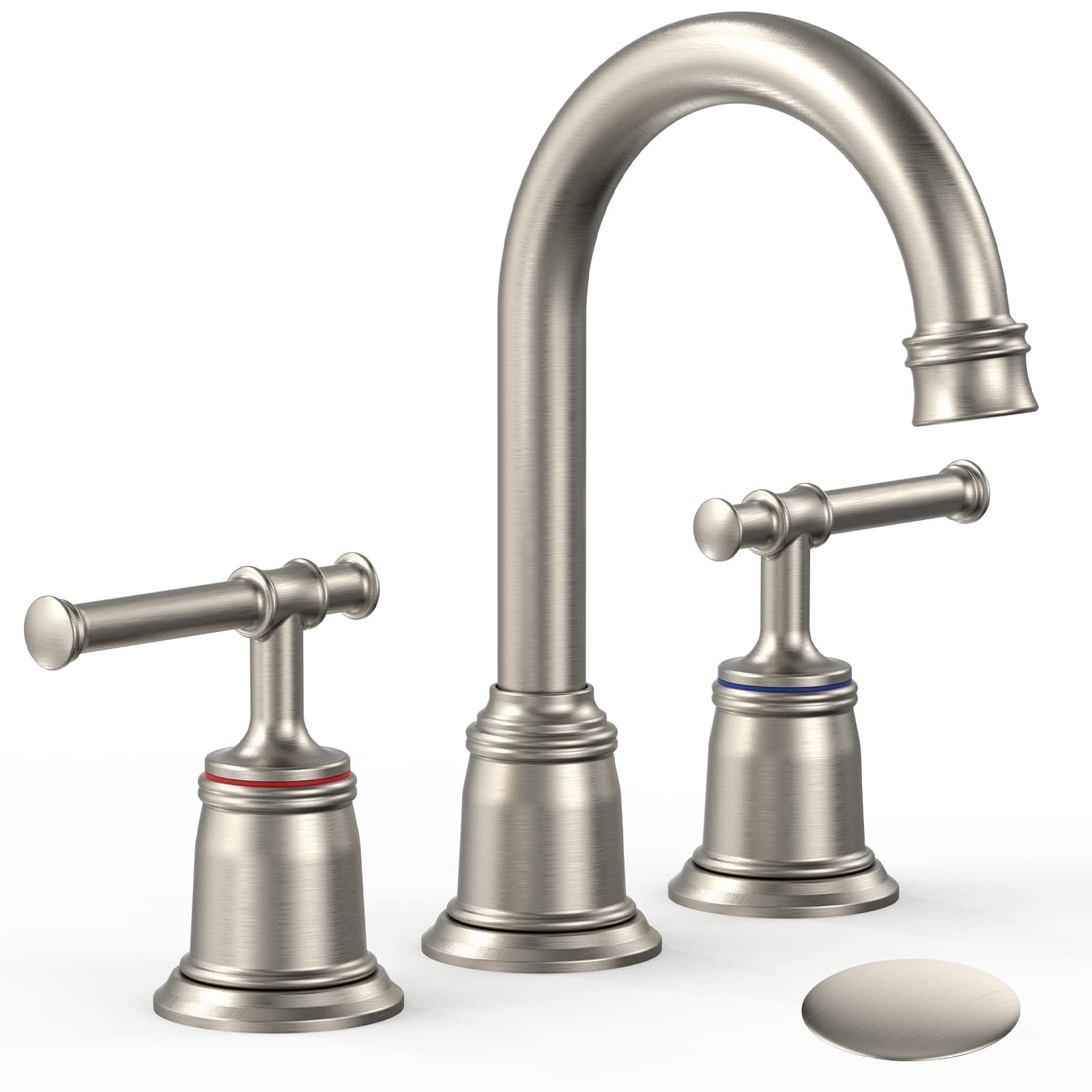 Classical Brushed Nickel 8 Inch Widespread Bathroom Faucet Set