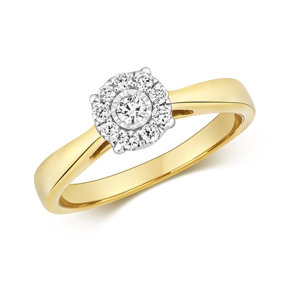 Classical 9k Gold Women Solitaire Engagement Diamond Ring Brilliant Cut 0.20 Carat H - I1