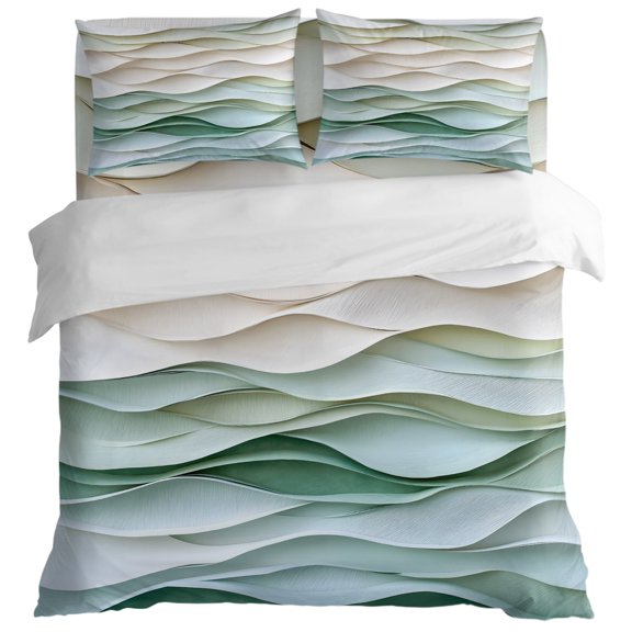 Classical Abstract Waves Texture King Size Bed Set,Watercolor Wavy Seamless Bedding for All Seasons,4 Pcs Bed Set with 1 Quiltcover (104"x90"),1 Sheet (108"x98"),2 Pillowcases (20"x36")
