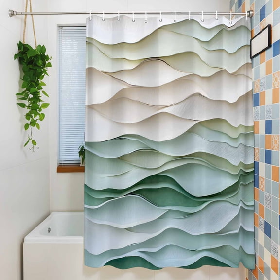 Classical Abstract Waves Texture Shower Curtain for Bathroom, Watercolor Wavy Seamless Waterproof Shower Curtains Washable Quick Dry with Hooks Bathtub Curtains 36x72IN