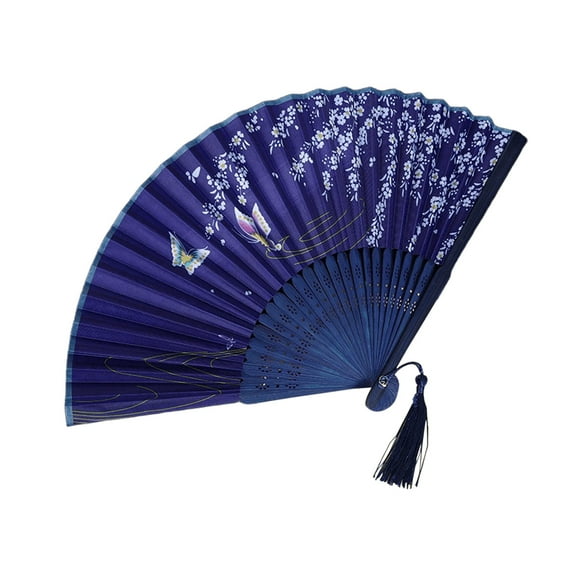 Classical Antique Style Folding Fan 8.26x1.18in Handheld Silk Fan with Tassel Summer Cooling Portable Paper Fan Stainless Steel Frame Multicolor (0.11lb)​