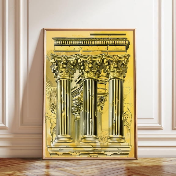Classical Architecture Golden Corinthian Columns Historical Pillar Decor, Unframed Paper Poster 8x10in