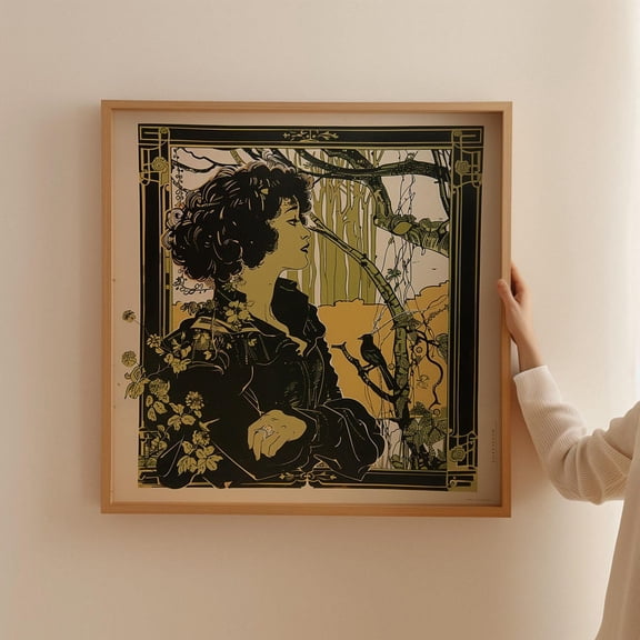 Classical Art Nouveau Woman Aesthetic Beauty Nature Art, Unframed Canvas 8x10in