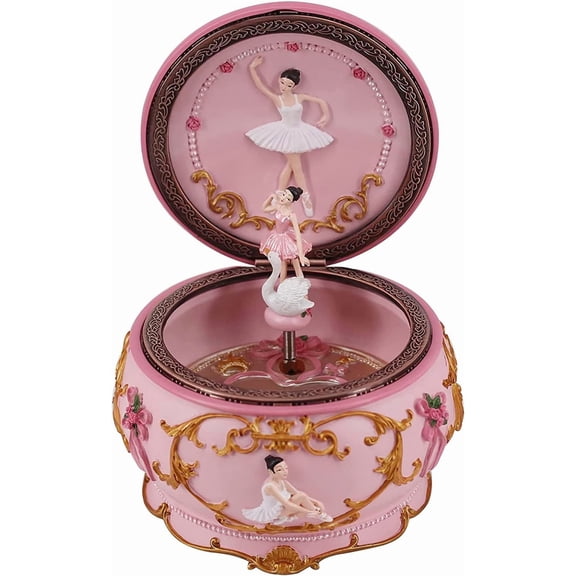 Classical Ballerina Music Box Collectible Mechanical Musical Box with Colorful Lights and Sankyo 18-Note Wind Up Signs of The Girl Heart Gift for Birthday Christmas(Swan Lake)