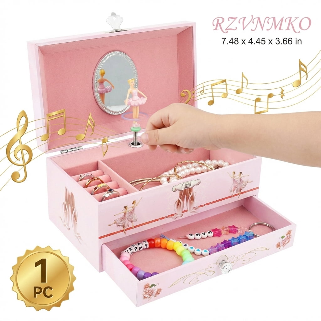 Classical Ballerina Musical Jewelry Box with Drawer and Dancing Ballerina,Girls Gifts for Kids Jewel Storage, Girls Music Box for Kids Ages 3-12 Gift