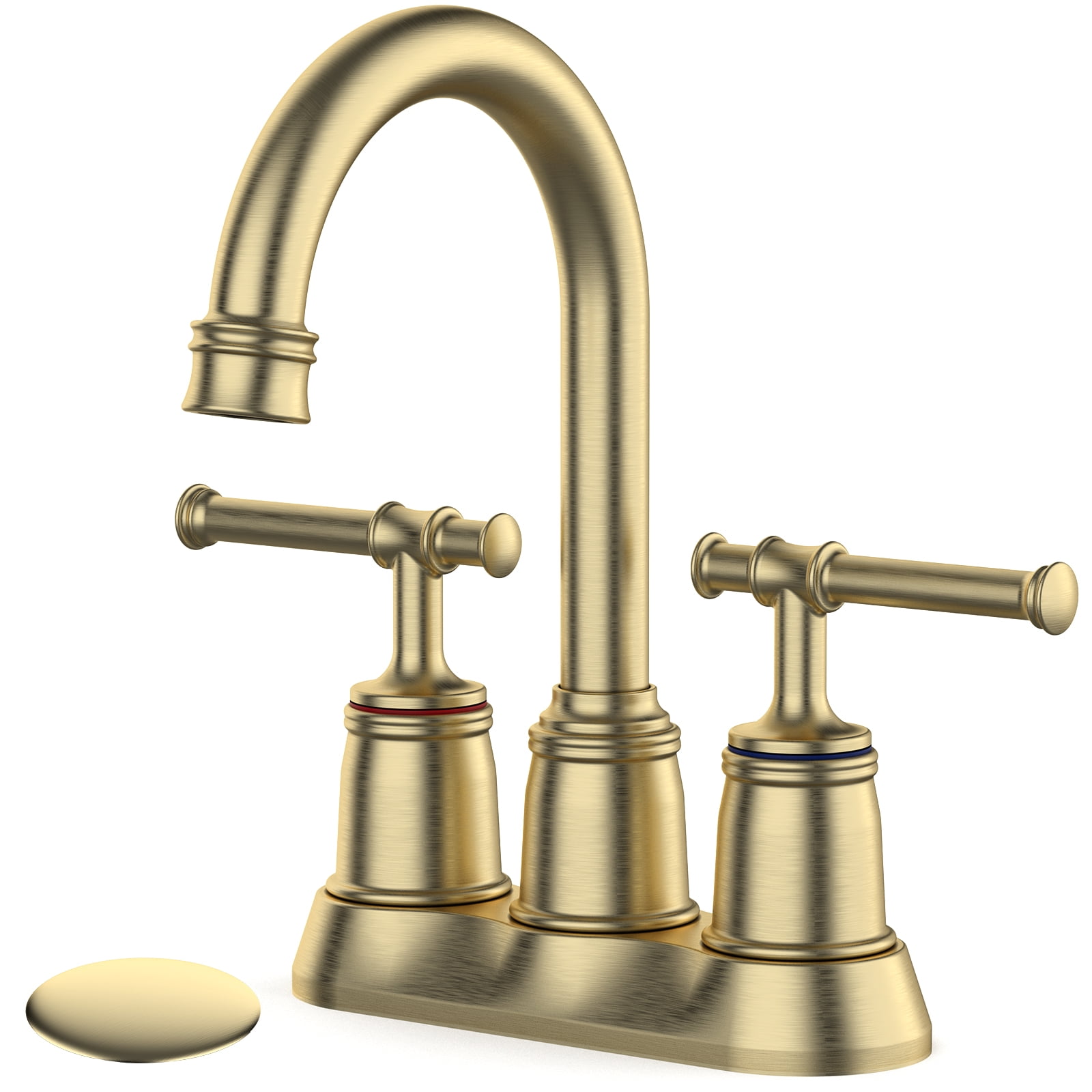 Classical Bathroom Faucets for Sink 2&3 Holes, 4 inch Bathroom Faucet, 360 Swivel Spout Centerset Brushed Nickel Bathroom Faucet with Pop Up Drain and cUPC Lead-Free Hose