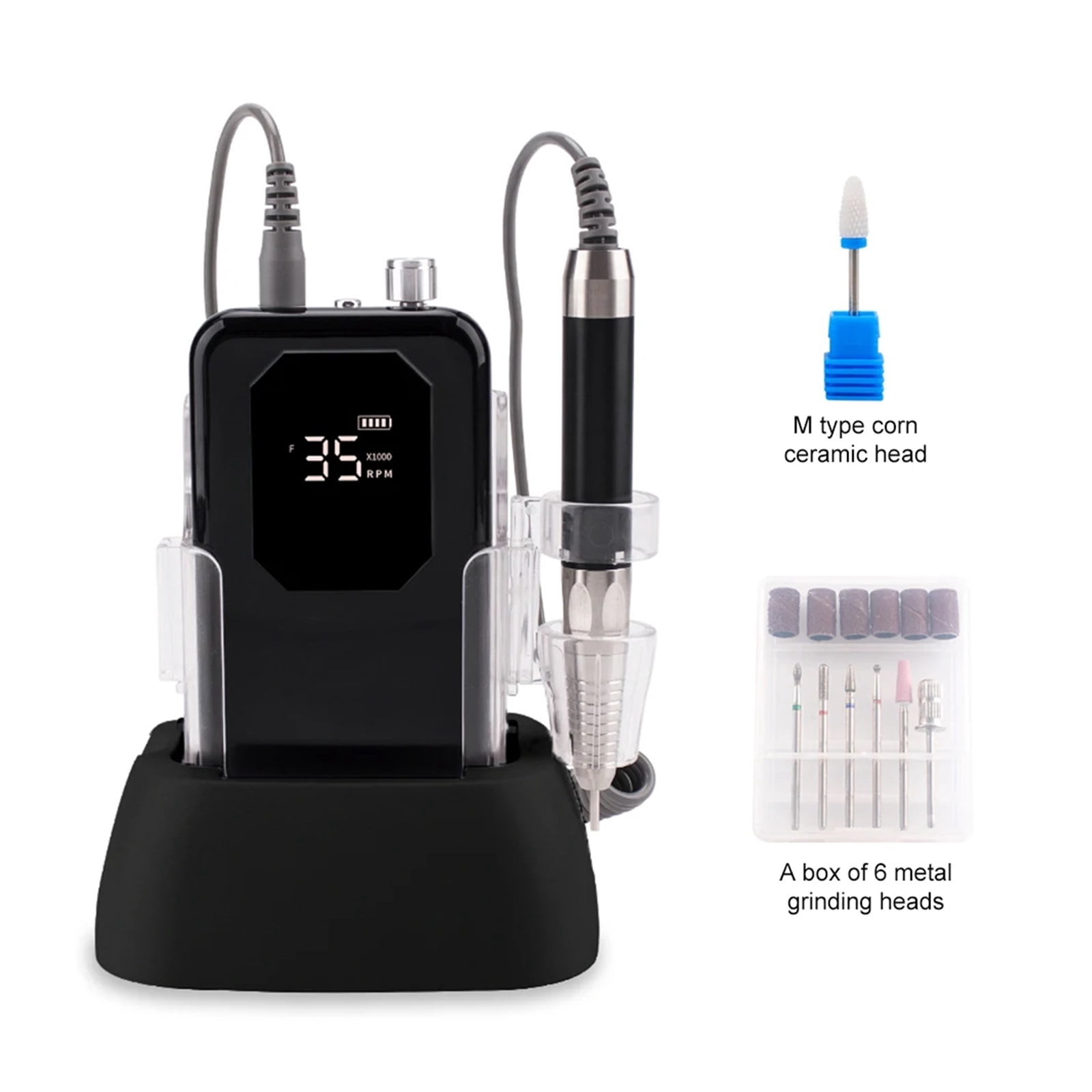 Classical Black Rechargeable Nail Drill Machine Nail Sander Manicure Tool Quiet 85w Brushless 35000rpm Cordless Drilling Base