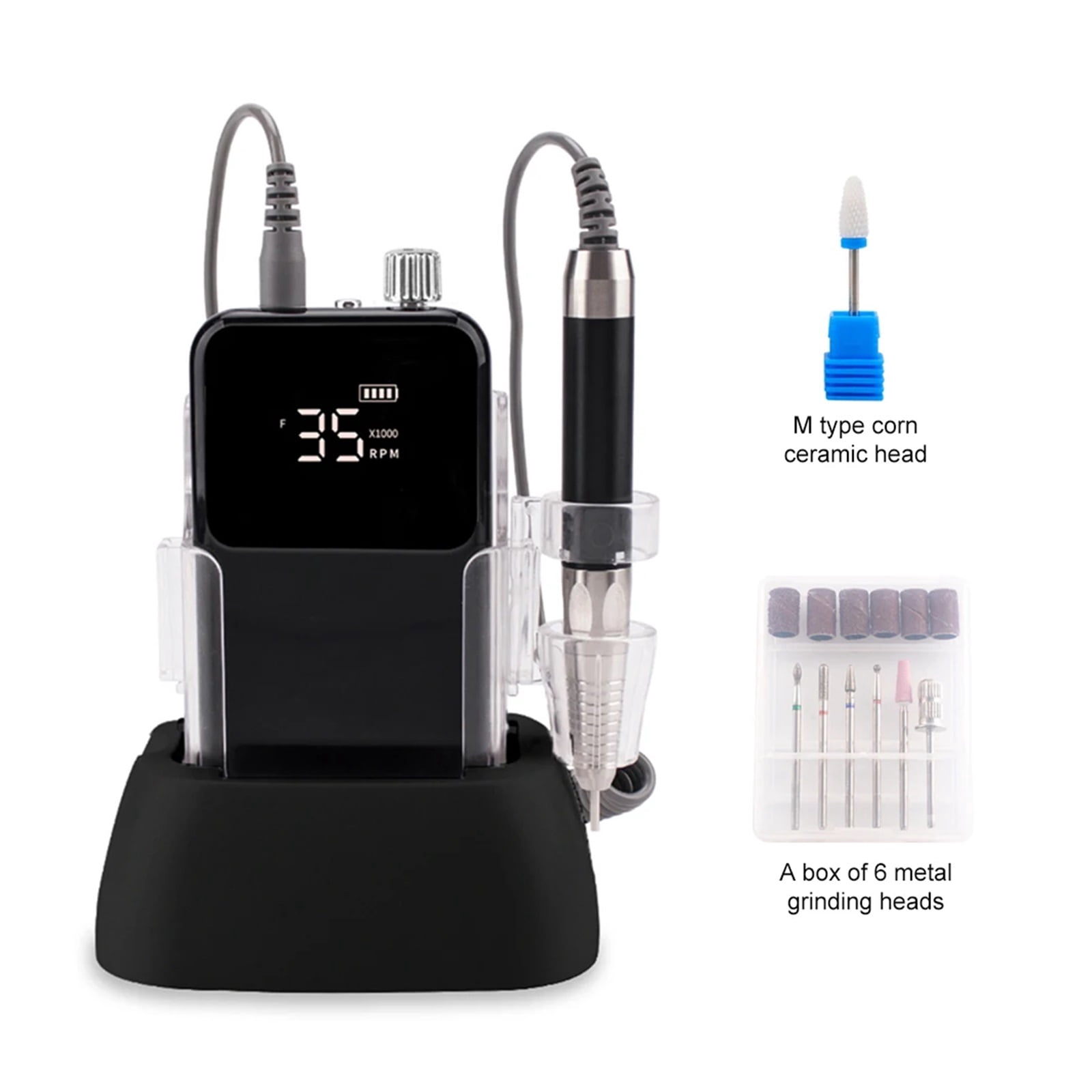 Classical Black Rechargeable Nail Drill Machine Nail Sander Manicure Tool Quiet 85w Brushless 35000rpm Cordless Drilling Base