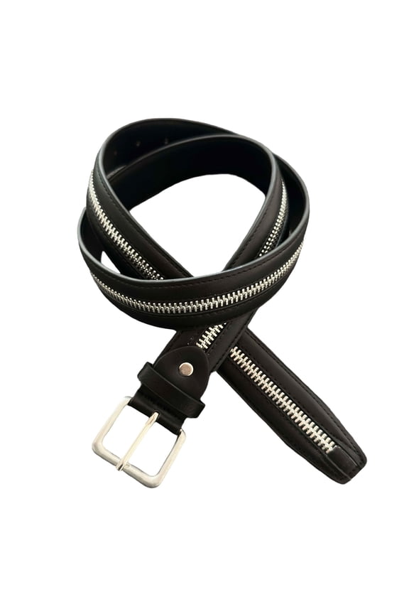 Classical Black Washed Nappa Zipper Belt PU Leather Sash For Men And Women Adjustable Waist Strap Fashion Accessory