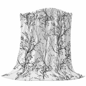 Classical Black White Fleece Throw Blanket Tree Branch Botanical Abstract Plant Leaves Ultra Soft Fuzzy Cozy Flannel Throw Blanket for Couch Sofa Bed Car Travel, Ideal Gifts 30x40 Inches