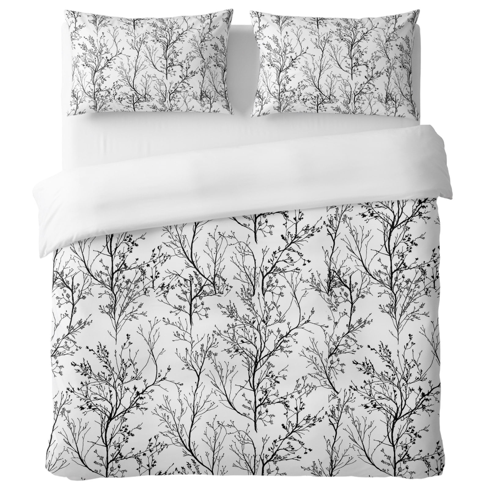 Classical Black White Full Duvet Cover Set, Tree Branch Botanical ...
