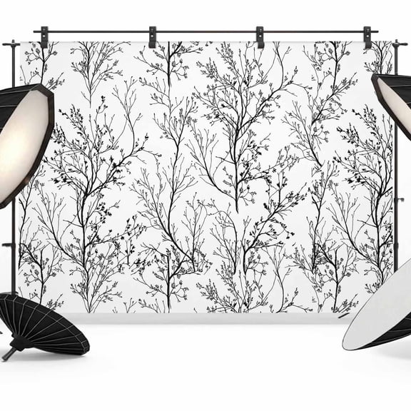 Classical Black White Photography Backdrop 7x5FT, Tree Branch Botanical Abstract Plant Leaves Photo Backdrops, Background for Photography Studio Photo Studio Background, Back Drop for Photoshoot