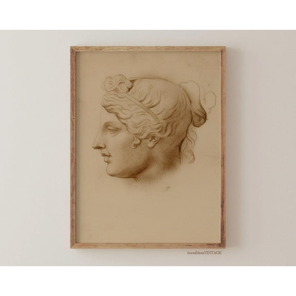 Classical Bust Drawing, Ancient Art Print Poster, Roman Style Sketch, Profile Home Decor, Museum Art Poster Warm Present Vintage UNFRAMED Poster Size 12x18