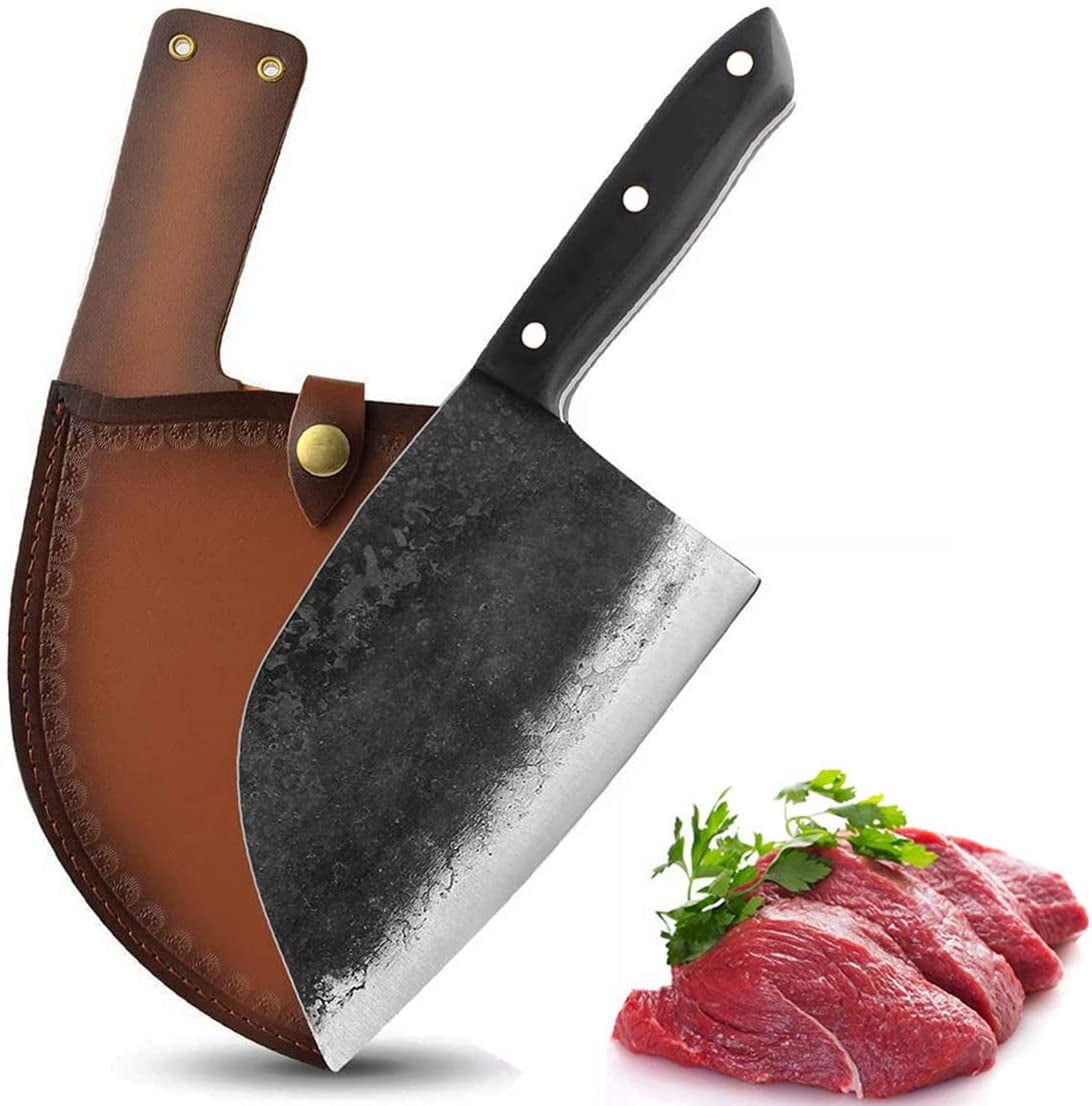 Sharp Meat Cleaver Chef Knife Hand Forged Professional Butcher Knife for  Meat&Bone with Sheath, Bottle Opener Design for Kitchen Outdoor Camping  Ideal