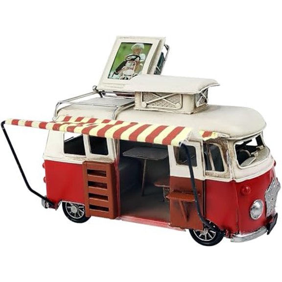 Classical Campervan Car Model Handmde Metal Camper Van Bus Retro Vintage Iron with Top Photo Frame Home Decoration Red$$Home Decor, Kitchen, & Other