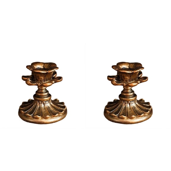 Classical Candlestick Ornament Retro Nostalgic Decorations, Vintage Pillar Candle Holders Resin Antique Style Taper Candlestick for Table Decor,3x3.3 Inch,2PC