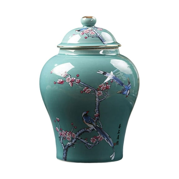 Classical Ceramic Ginger Jar, with Airtight Lid Glossy Collection Food Storage Jar Multiuse Decorative Temple Jar Storage Jars for Loose Tea , Large