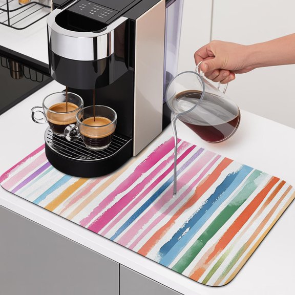 Classical Colorful Ombre Stripe Dish Drying Mat,Absorbent Diatomaceous Earth Mats Abstract Watercolor Texture Coffee Mat Dishes Drainer Pad for Kitchen Counter Rack Sink Utensils,12x16in