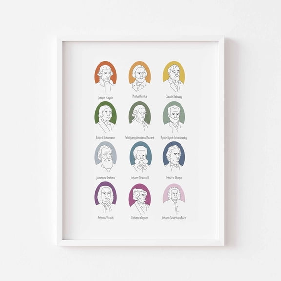 Classical Composers Portrait Print, Music Room Decor, Unframed Paper Poster 8x10in