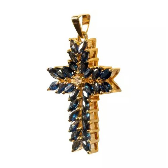 Classical Cross 18k Yellow Gold Plated Necklace Pendant Cubic Zircon Jewelry