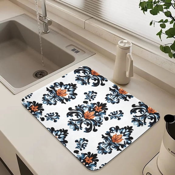 Classical Design Decoration Dish Drying Mat for Kitchen Counter Absorbent Drainer Mats (15.7X11.8inch)