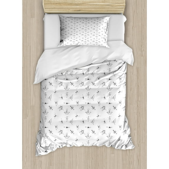 Classical Duvet Cover Set, Monotone Pattern of Repetitive Performing Ballet Dancers Motif, Decorative 2 Piece Bedding Set with 1 Pillow Shams, Twin Size, Charcoal Grey and White, by Ambesonne