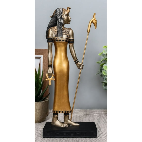 Classical Egypt Goddess Mother Isis Ra Holding Ankh Staff Slim Figurine 10"H