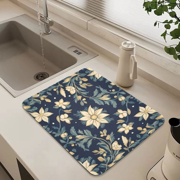Classical Elegant Pattern Dish Drying Mat for Kitchen Counter Absorbent Drainer Mats (15.7X11.8inch)