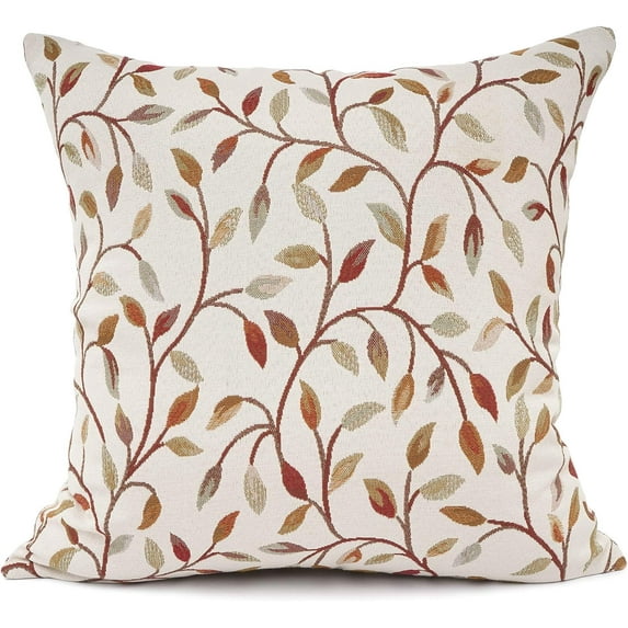 Classical Embroidery Jacquard Beige Leaf Pattern Square Decorative Throw Pillow Case Cushion Cover 18 x 18 inch