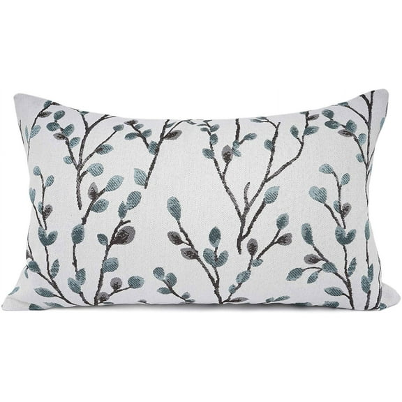 Classical Embroidery Jacquard Farmhouse Oblong Rectangle Chenille Teal Leaf Decorative Throw Pillow Case,inch
