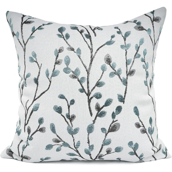 Classical Embroidery Jacquard Teal Leaf Pattern Square Decorative Throw Pillow Case Cushion Cover 18x18 inch