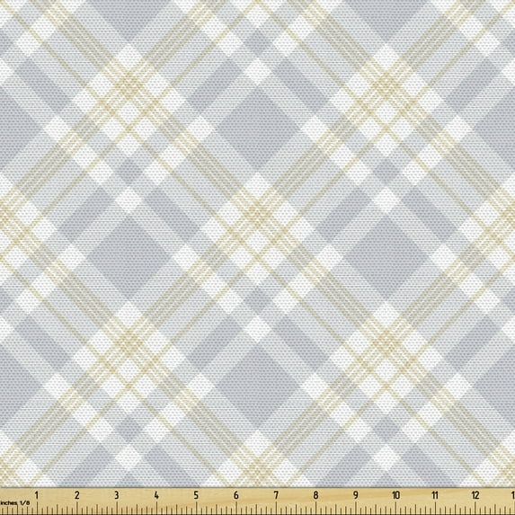 Ambesonne Classical Fabric by the Yard Upholstery, Plaid Simplistic Pattern, 5 Yards, Pale Purpleblue Beige