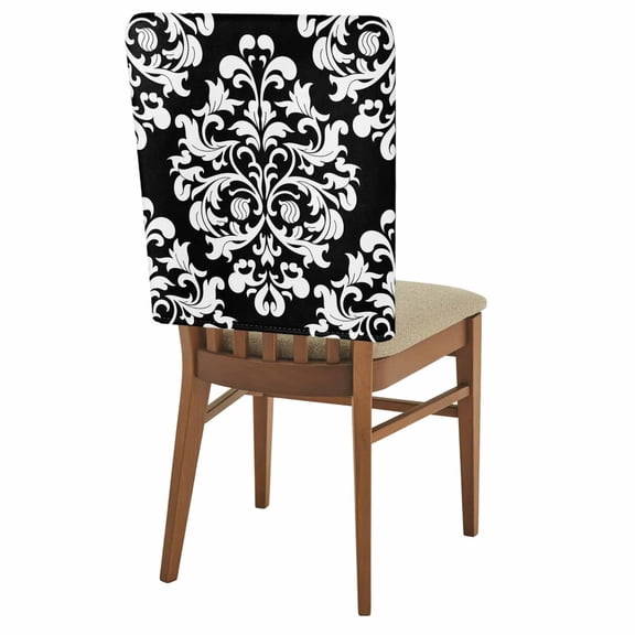 Classical Floral Chair Back Covers Set of 1, Black Retro Symmetrical Texture Stretch Dining Chair Back Slipcovers Removable Seat Cover for Kitchen Restaurant Hotel Cafe