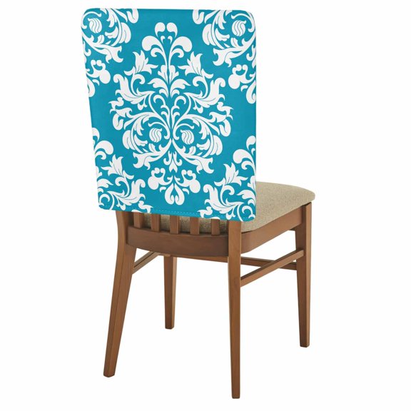 Classical Floral Chair Back Covers Set of 1, Blue Retro Symmetrical Texture Stretch Dining Chair Back Slipcovers Removable Seat Cover for Kitchen Restaurant Hotel Cafe