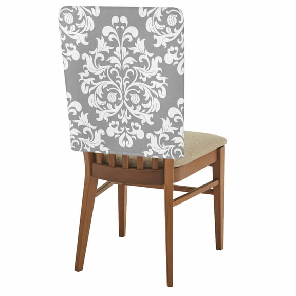 Classical Floral Chair Back Covers Set of 1, Grey Retro Symmetrical Texture Stretch Dining Chair Back Slipcovers Removable Seat Cover for Kitchen Restaurant Hotel Cafe