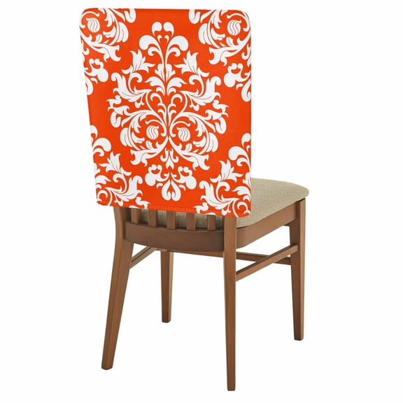 Classical Floral Chair Back Covers Set of 1, Red Retro Symmetrical Texture Stretch Dining Chair Back Slipcovers Removable Seat Cover for Kitchen Restaurant Hotel Cafe