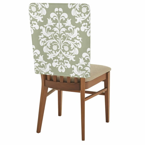 Classical Floral Chair Back Covers Set of 1, Retro Symmetrical Sage Green Texture Stretch Dining Chair Back Slipcovers Removable Seat Cover for Kitchen Restaurant Hotel Cafe