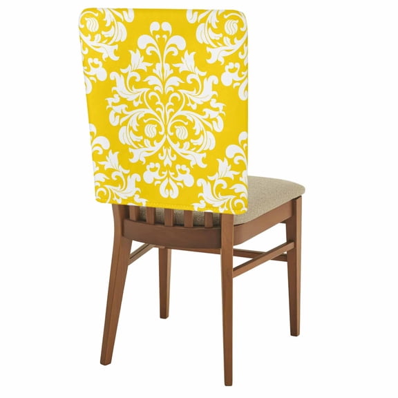 Classical Floral Chair Back Covers Set of 1, Yellow Retro Symmetrical Texture Stretch Dining Chair Back Slipcovers Removable Seat Cover for Kitchen Restaurant Hotel Cafe