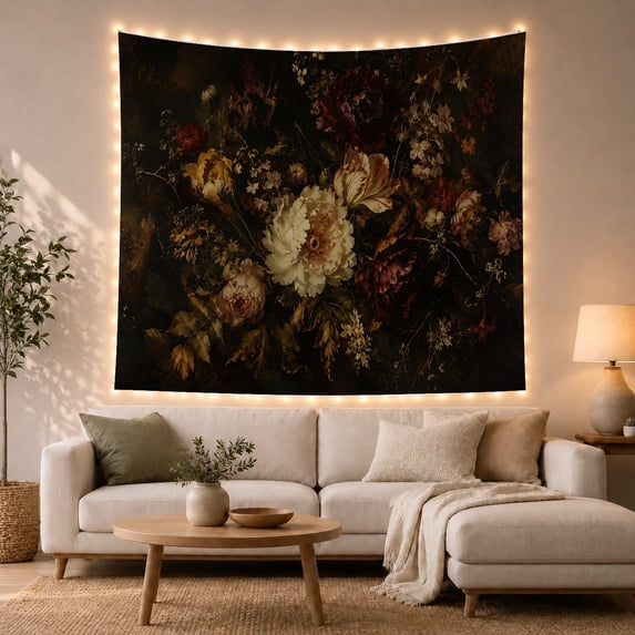 Classical Floral Still With Life Arrangement Almost, Mystical Fantasy for Space Lovers, Aesthetic Wall Decor, Valentine's Day Gift, Tapestry Wall Hanging for Dorm and Living Room